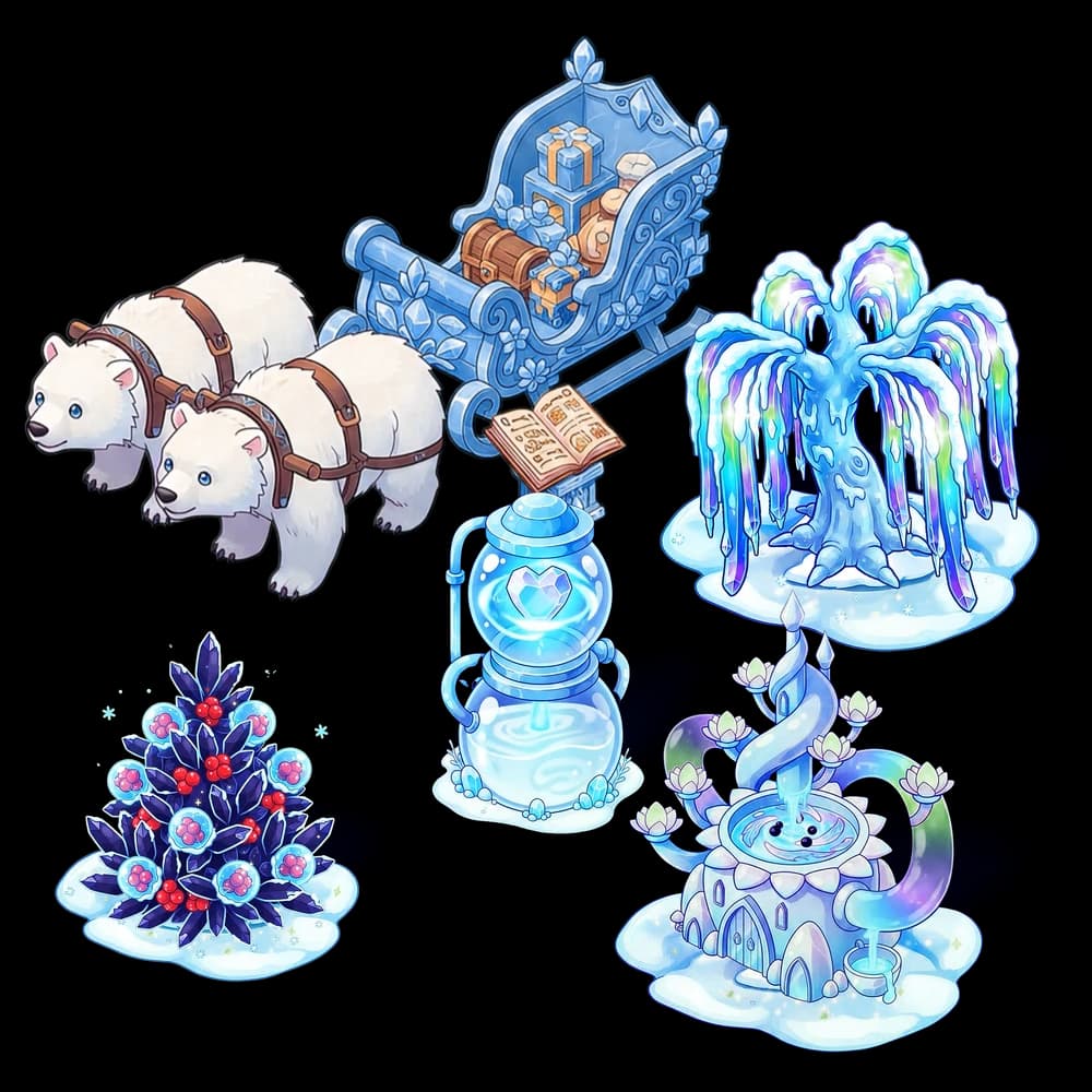 Evergrove: frozen sleigh and polar bear decor set