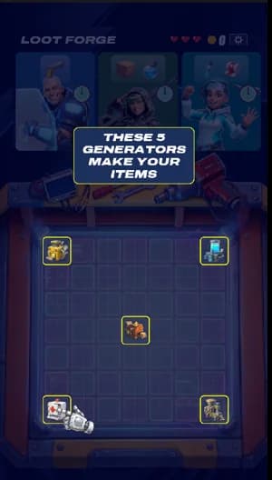 Tutorial screen highlighting the five generators
