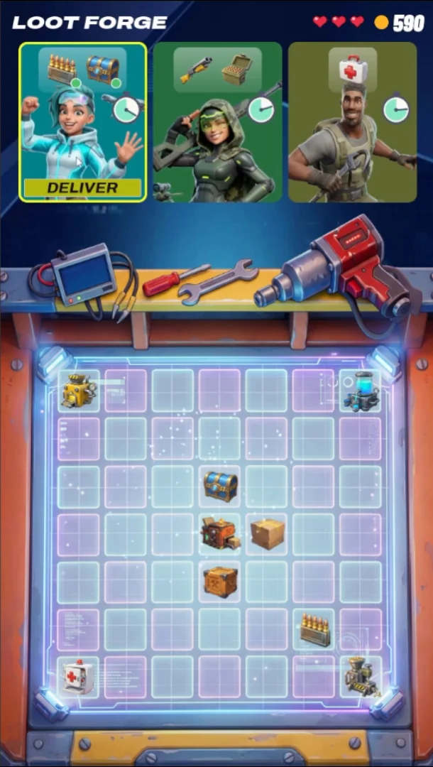 The order card lights up with a DELIVER button
