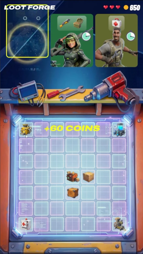Coins reward text over the board
