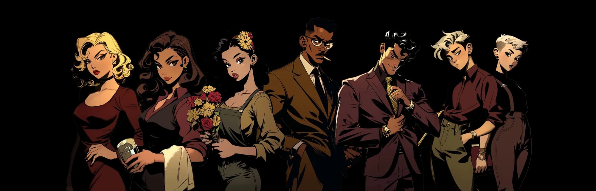 Character line-up for a personal murder-party game concept