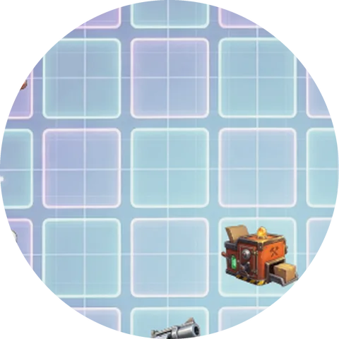 Looping close-up: a new item lands on its cell with a glow ring